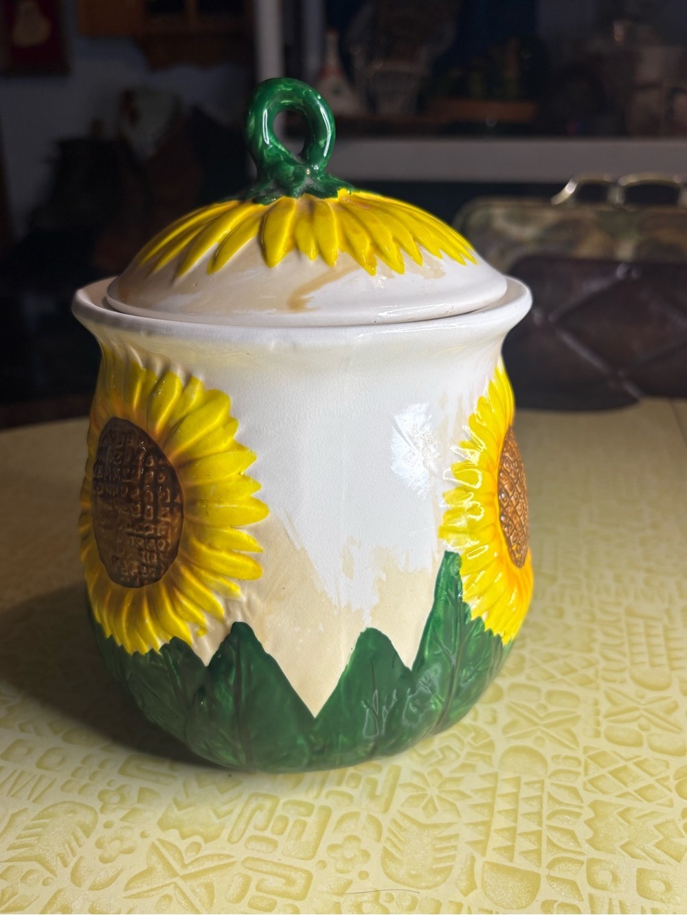 Vintage Sunflower Ceramic Kitchen Canister - Yellow & Green